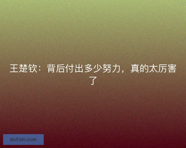 王楚钦：背后付出多少努力，真的太厉害了