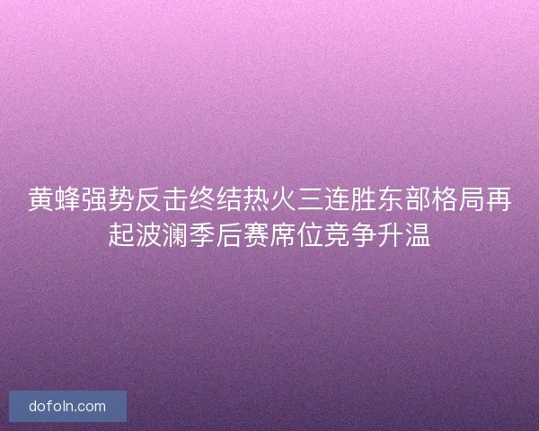 黄蜂强势反击终结热火三连胜东部格局再起波澜季后赛席位竞争升温 黄蜂强势反击终结热火三连胜东部格局再起波澜季后赛席位竞争升温